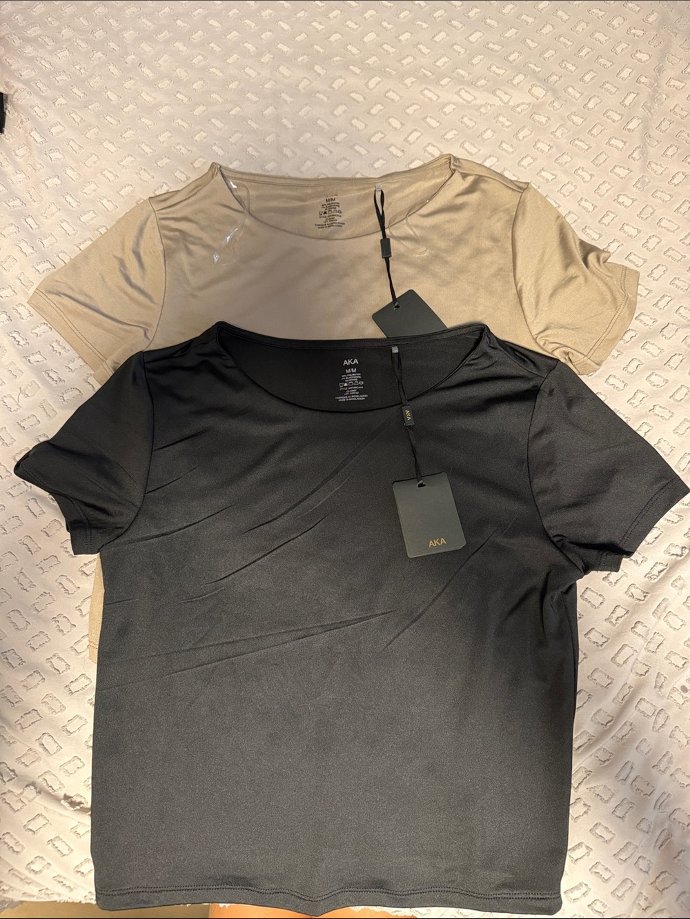 AKA Short Sleeve Crewneck Top — Black & Beige